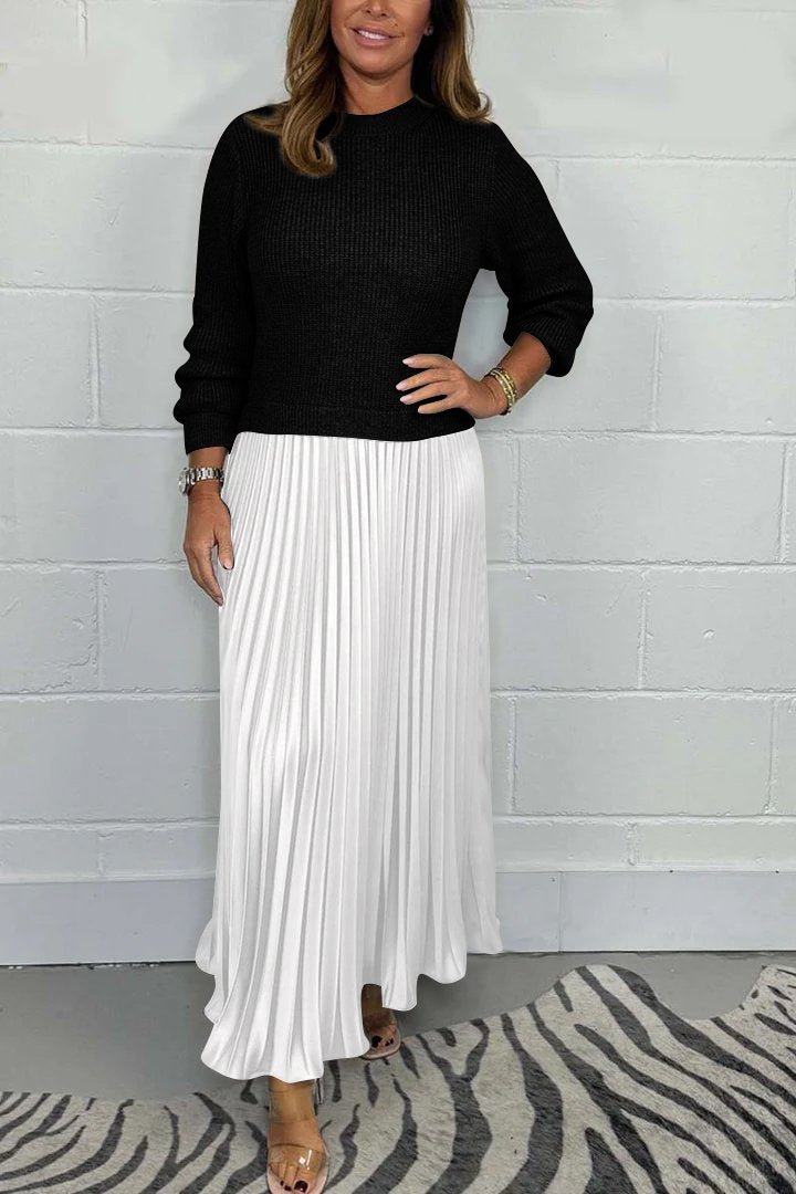 Owronline - Women’s Stylish and Elegant Round-neck Pleated Dress