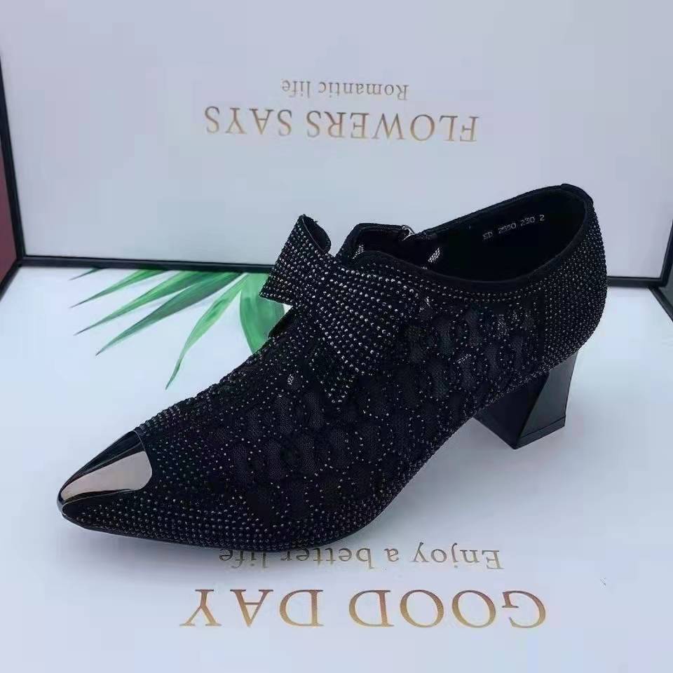 Owronline - Rhinestone hollow chunky heel shoes and new belt buckle solid color plus size women's sandals