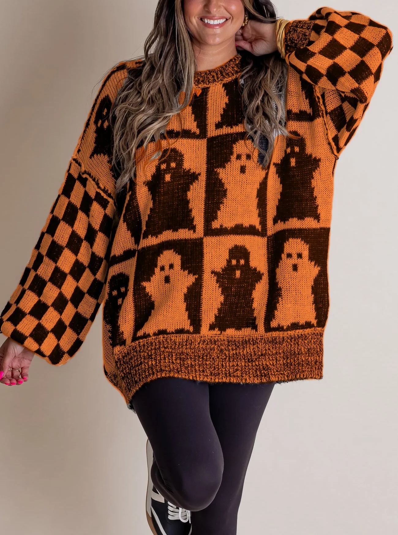 Owronline - Women's Halloween Checkered Sweater