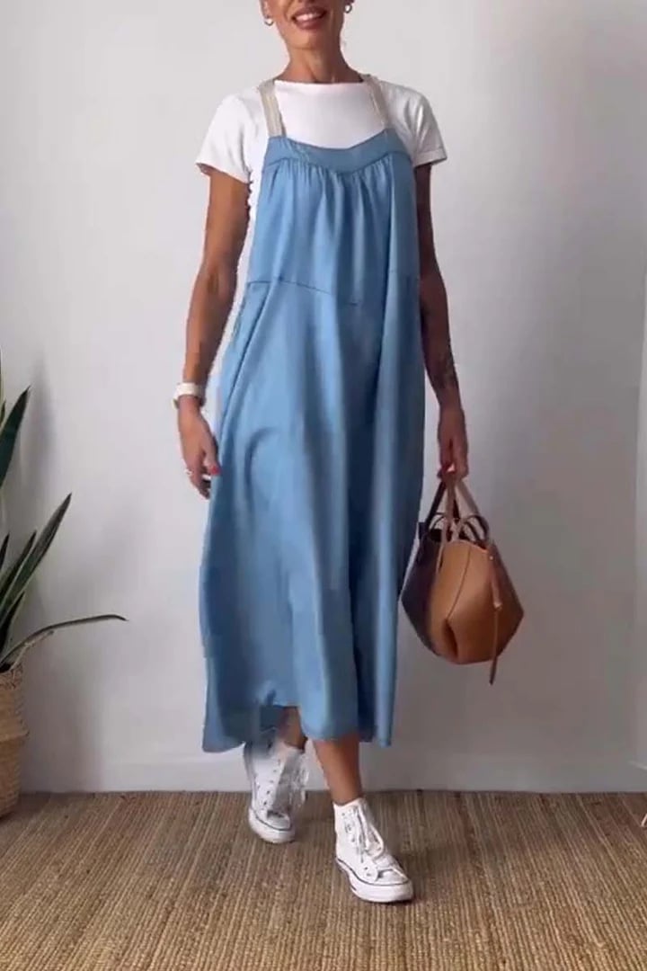 Owronline - Women's Simple Cotton And Linen Suspender Dress