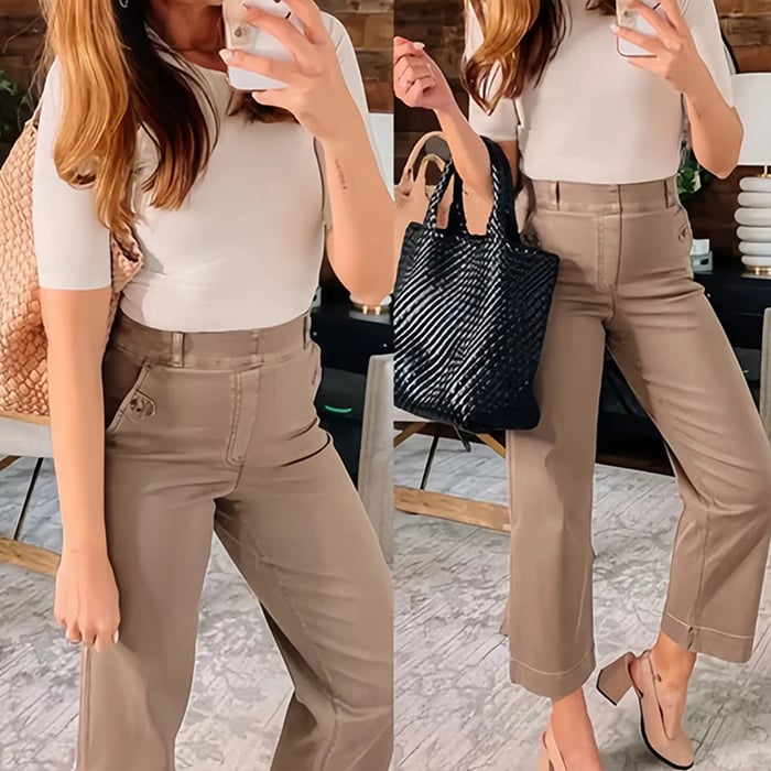 Owronline - Stretch Twill Cropped Wide Leg Pants