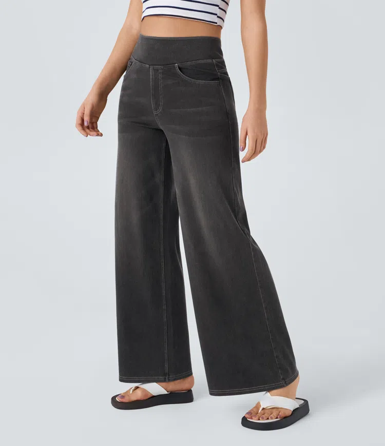 Owronline - Super Stretch High-Waisted Wide Leg Jeans