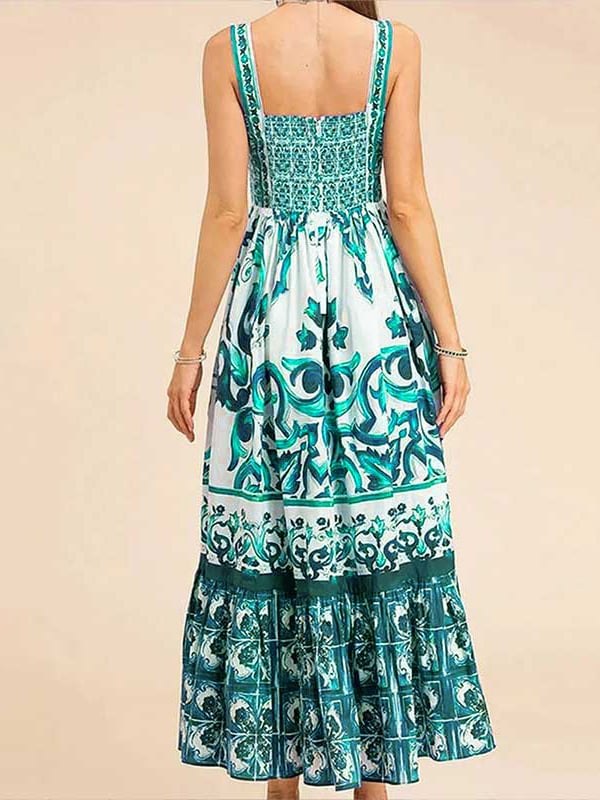 Owronline - Stunning Floral Print Suspender Patchwork Maxi Dress
