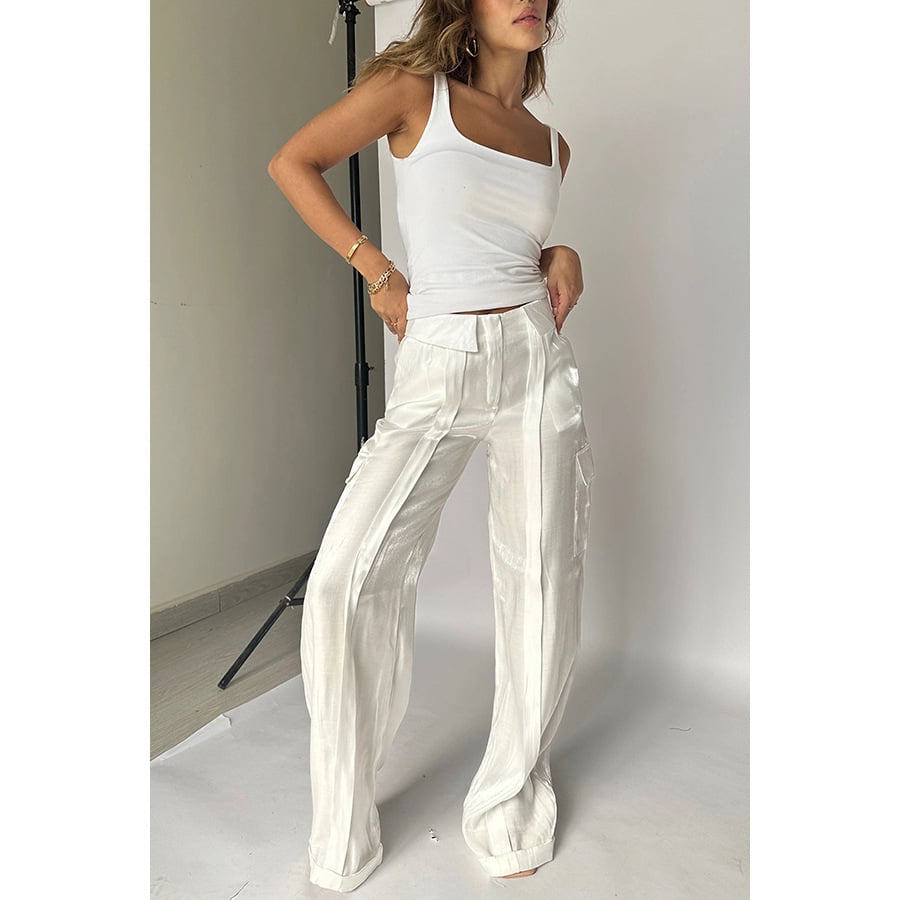 Owronline - Golden Years Glitter Fabric Drawstring Waist Bag Wide Leg Pants