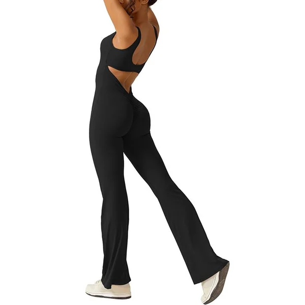 Owronline - Sexy Backless Flare Jumpsuits Bodycon Scrunch Butt Yoga Rompers - owronline