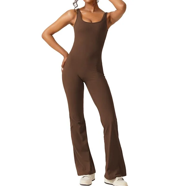 Owronline - Sexy Backless Flare Jumpsuits Bodycon Scrunch Butt Yoga Rompers - owronline