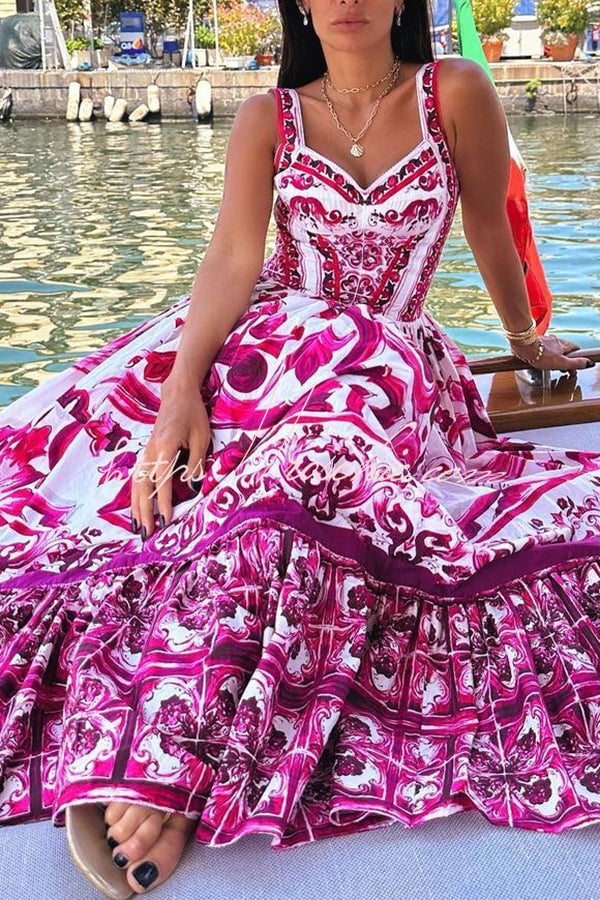 Owronline - Stunning Floral Print Suspender Patchwork Maxi Dress