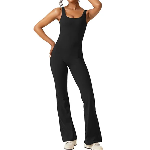 Owronline - Sexy Backless Flare Jumpsuits Bodycon Scrunch Butt Yoga Rompers - owronline