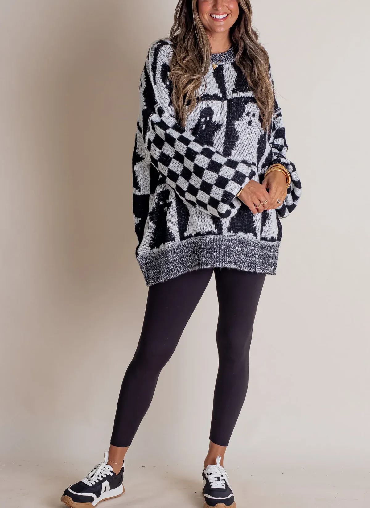 Owronline - Women's Halloween Checkered Sweater