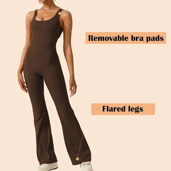 Owronline - Sexy Backless Flare Jumpsuits Bodycon Scrunch Butt Yoga Rompers - owronline