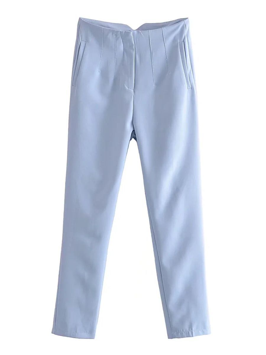 Owronline - Straight Pants High Waist Zipper Fly Trousers
