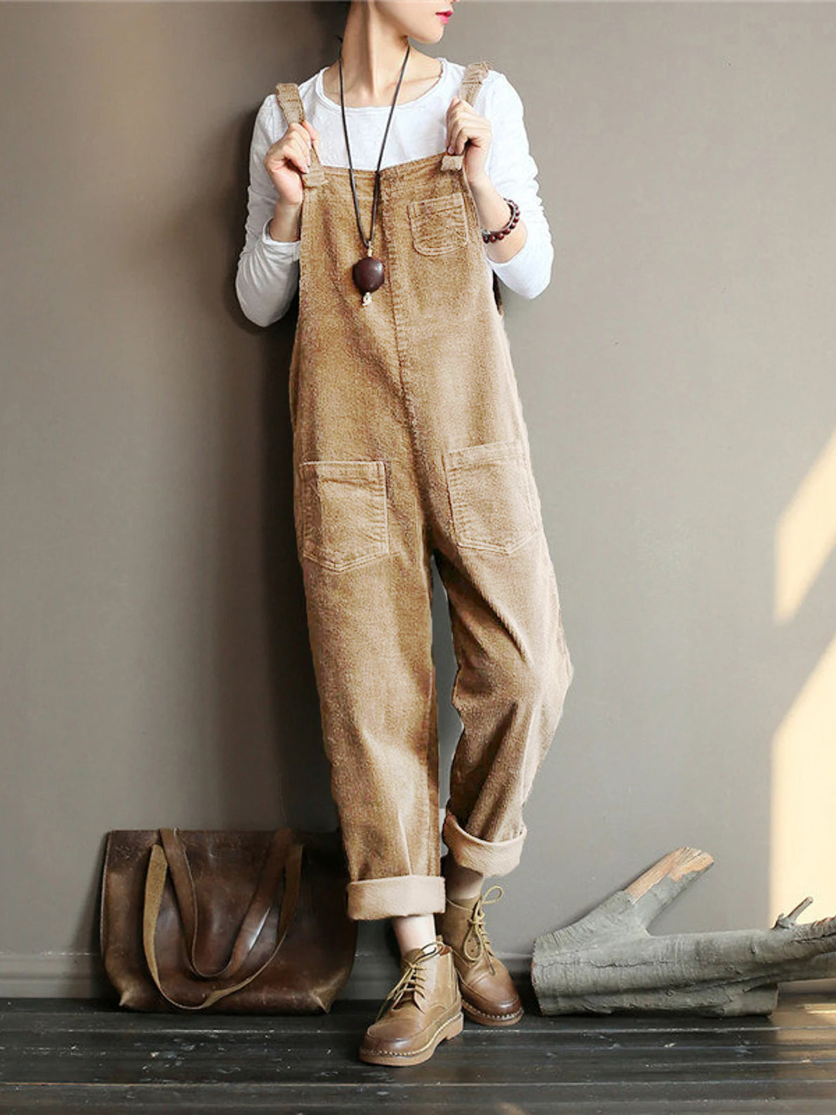 Owronline - Wide Leg Corduroy Overalls
