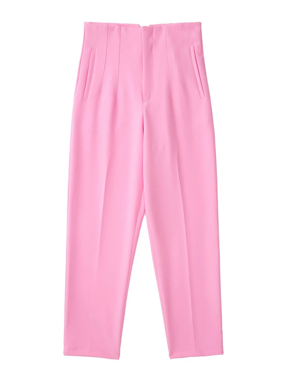 Owronline - Straight Pants High Waist Zipper Fly Trousers
