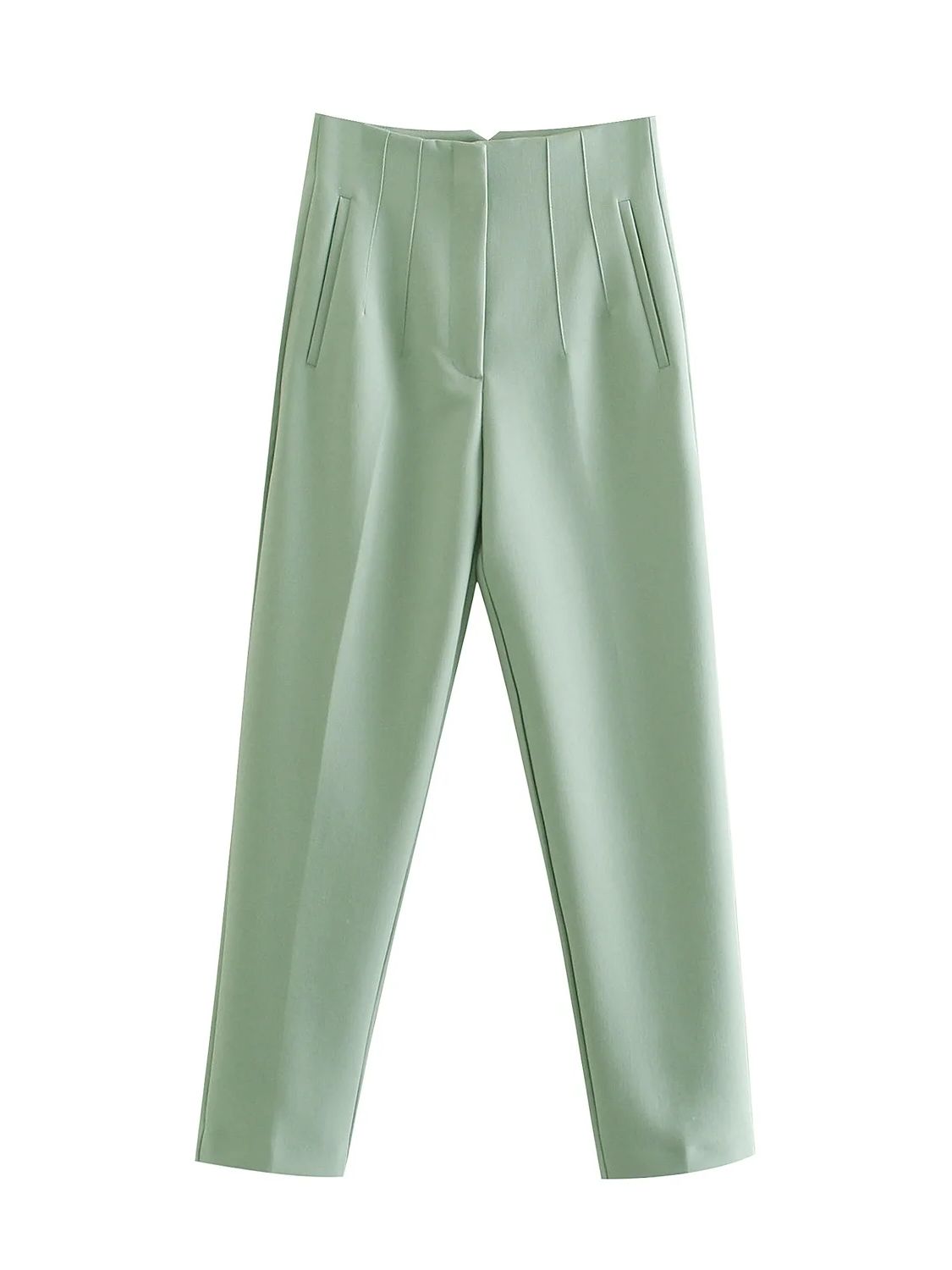 Owronline - Straight Pants High Waist Zipper Fly Trousers