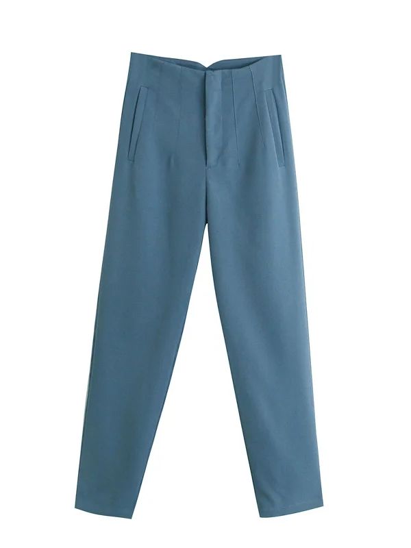 Owronline - Straight Pants High Waist Zipper Fly Trousers