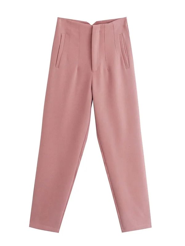Owronline - Straight Pants High Waist Zipper Fly Trousers