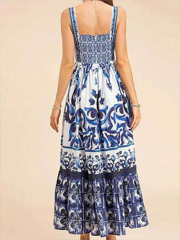 Owronline - Stunning Floral Print Suspender Patchwork Maxi Dress