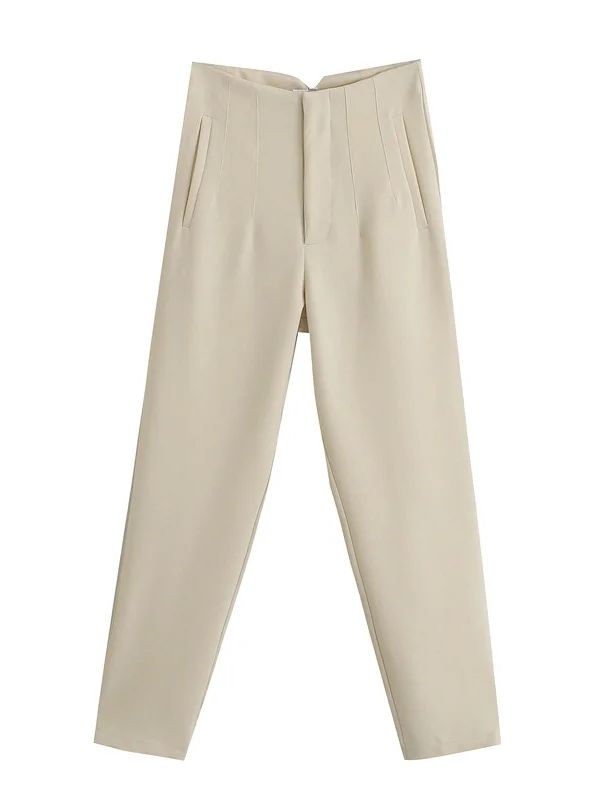 Owronline - Straight Pants High Waist Zipper Fly Trousers