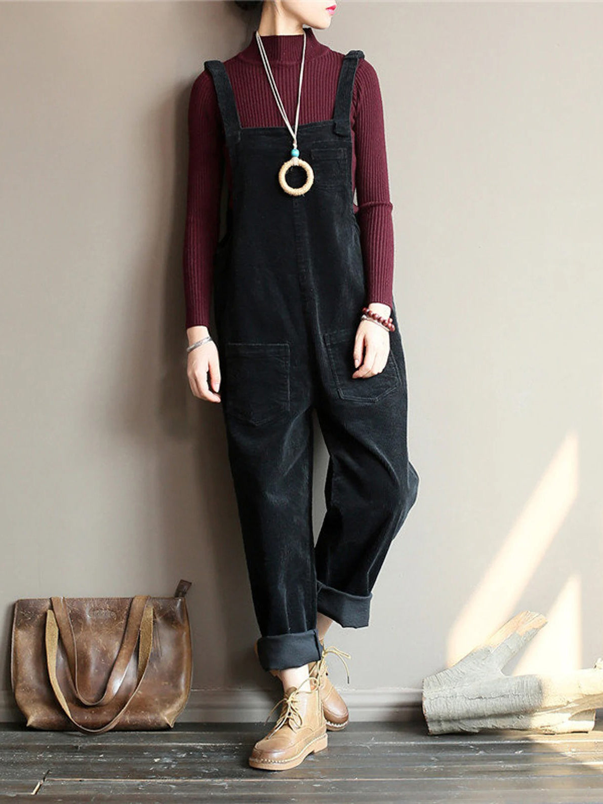 Owronline - Wide Leg Corduroy Overalls