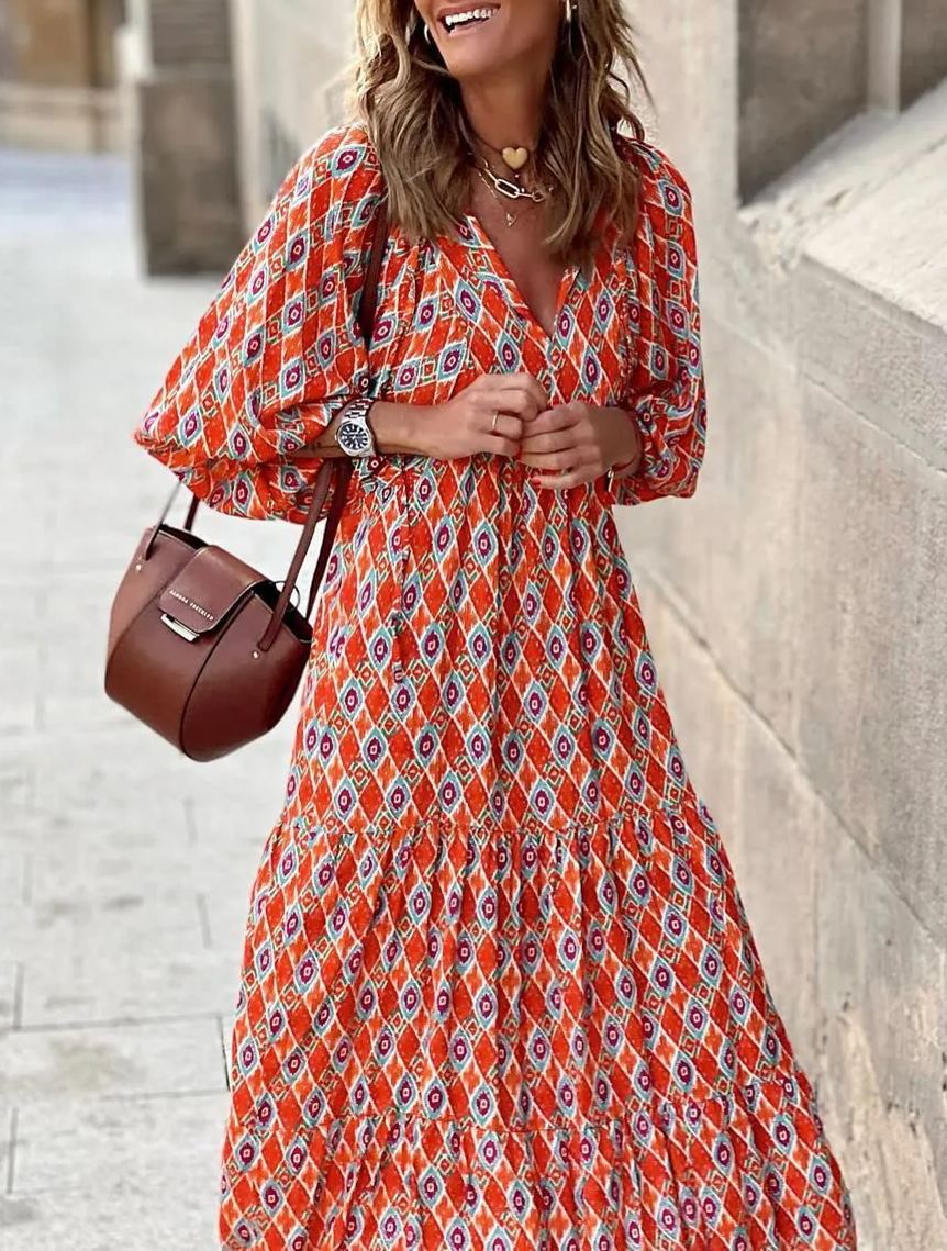 Owronline - Women's Puff Sleeve Floral Boho Maxi Dress