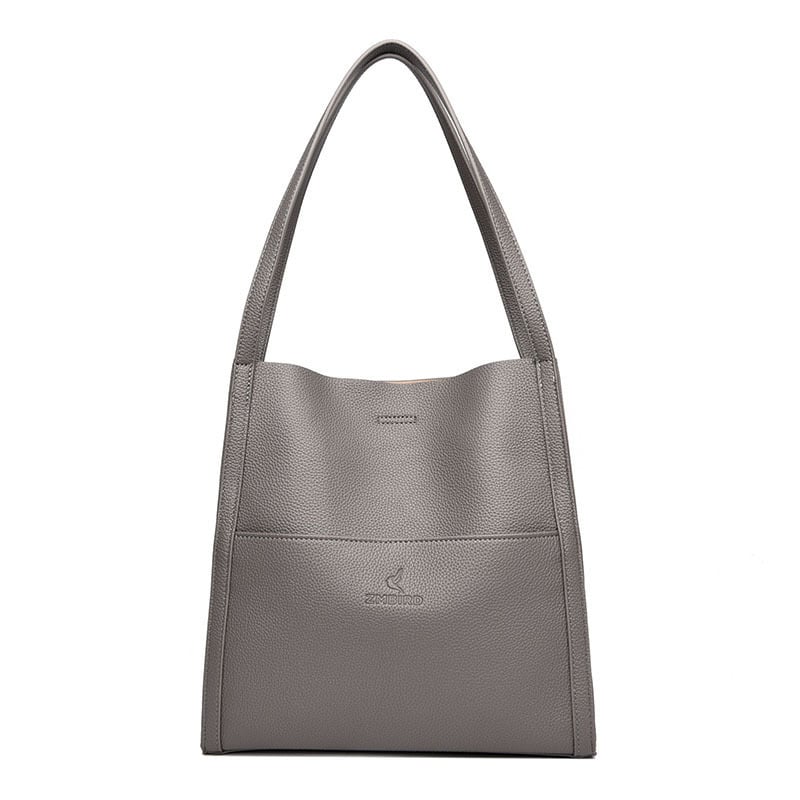 Owronline - Solid color simple genuine leather shoulder bag