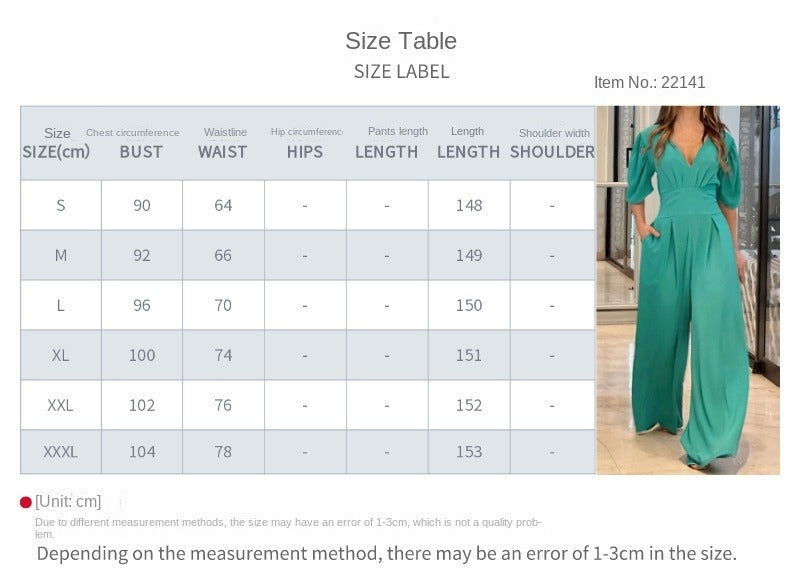Owronline - V-neck high waist loose wide-leg jumpsuit