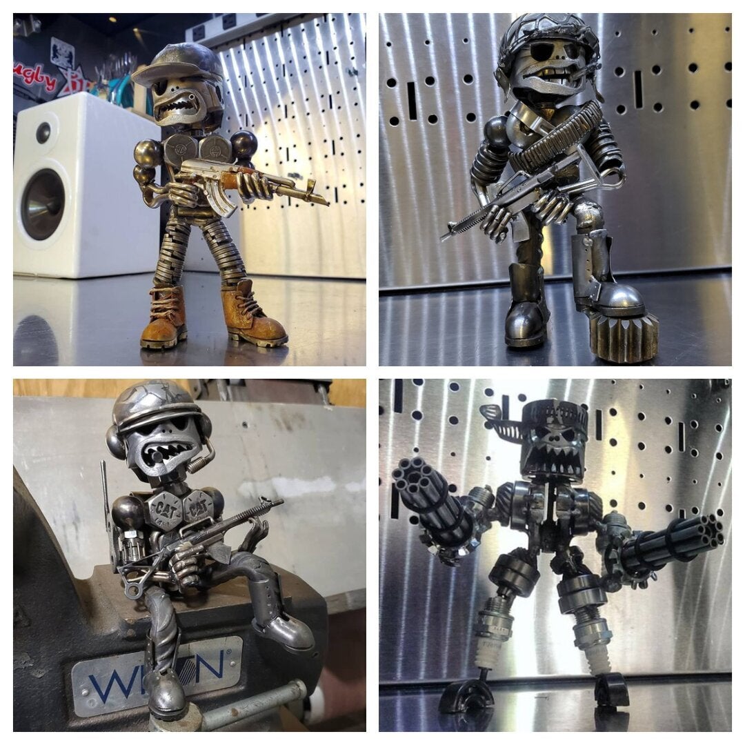 Owronline - Metal Standing Warrior Sculpture 🤖 Handmade-Piston Man - owronline