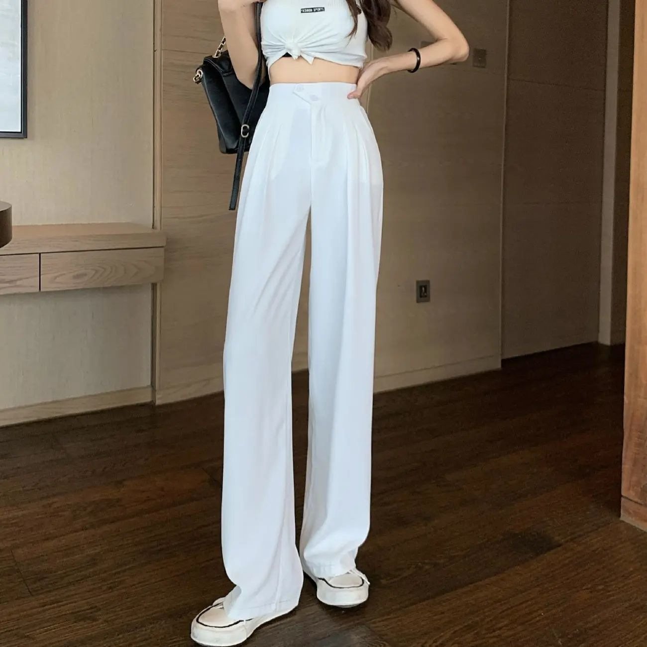 Owronline - Figure-flattering versatile high-waisted wide leg trousers