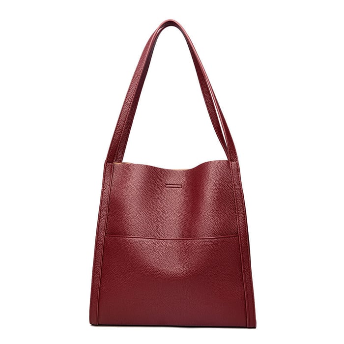 Owronline - Solid color genuine leather shoulder bag