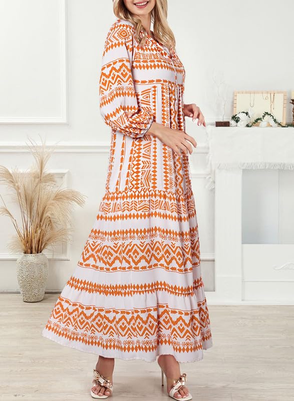 Owronline - Women's Puff Sleeve Floral Boho Maxi Dress