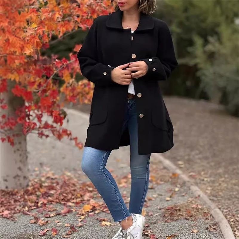 Owronline - Women's Single-Breasted Coat with Peter Pan Collar