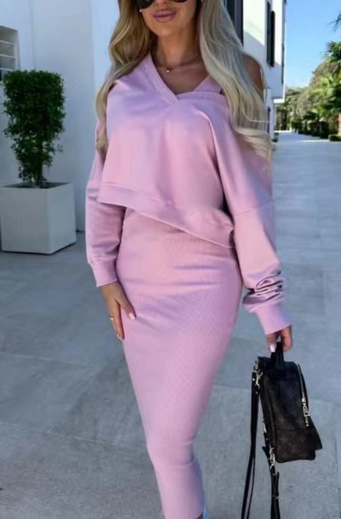 Owronline - Vest Dress and V-Neck Sweatshirt Set