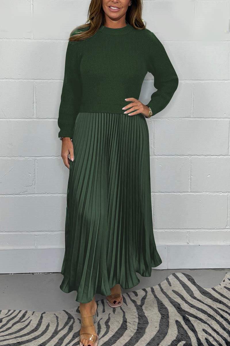 Owronline - Women’s Stylish and Elegant Round-neck Pleated Dress