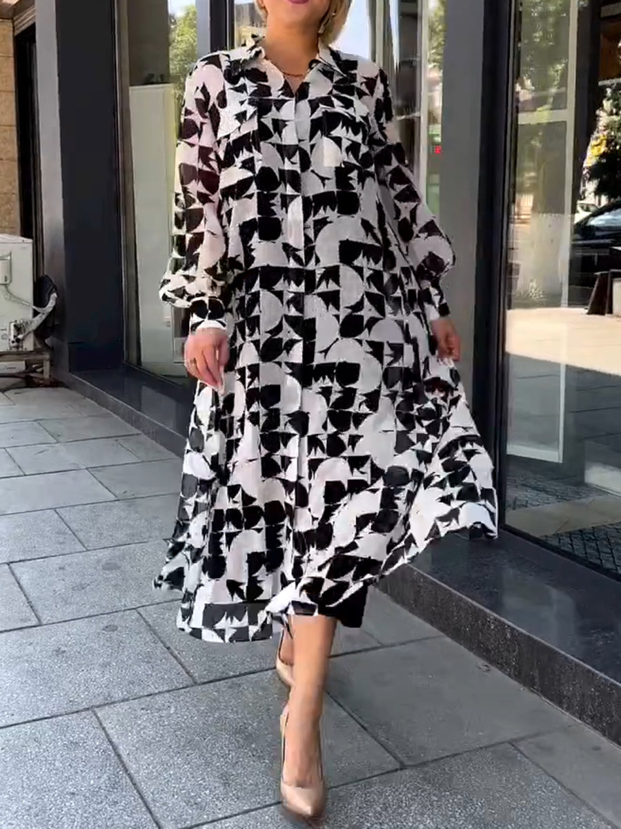 Owronline - Classic Black White Shirt Dress