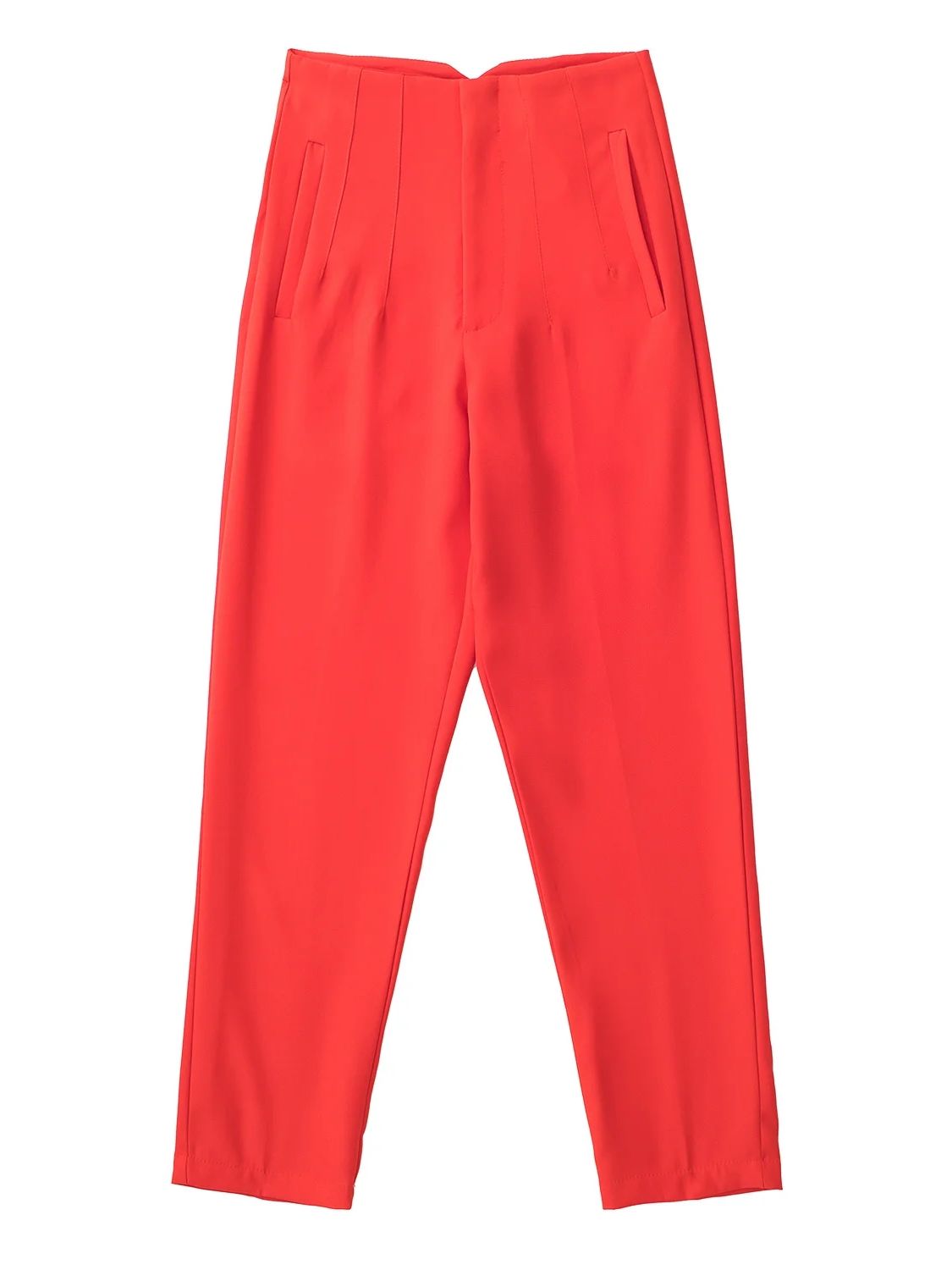 Owronline - Straight Pants High Waist Zipper Fly Trousers