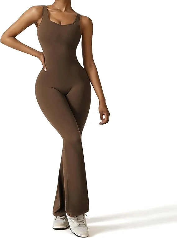 Owronline - Sexy Backless Flare Jumpsuits Bodycon Scrunch Butt Yoga Rompers - owronline
