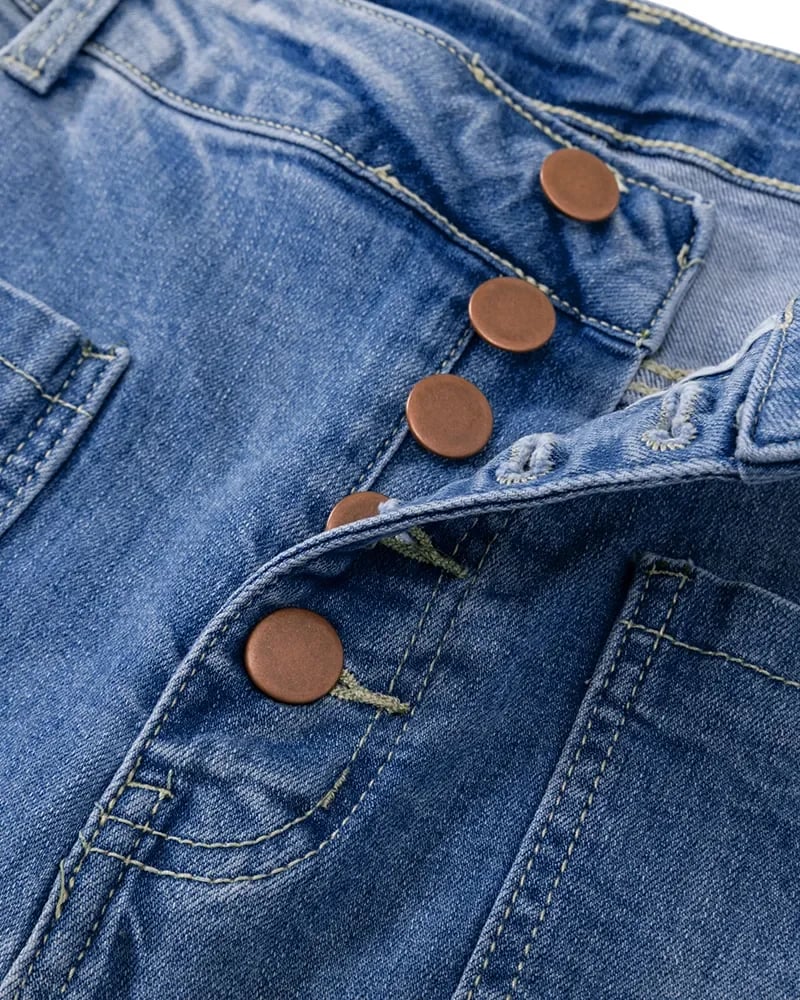 Owronline - Button Fly Booty Shaping High Waist Flare Jeans