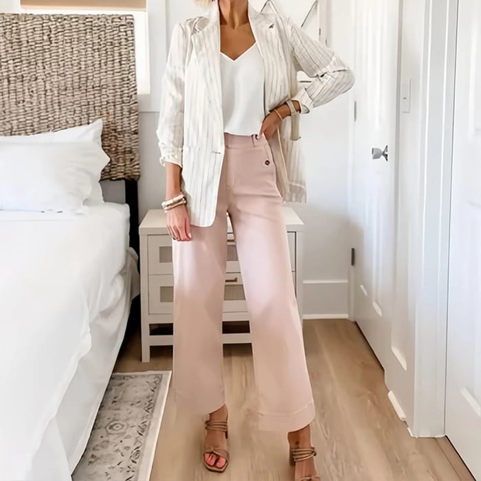 Owronline - Stretch Twill Cropped Wide Leg Pants