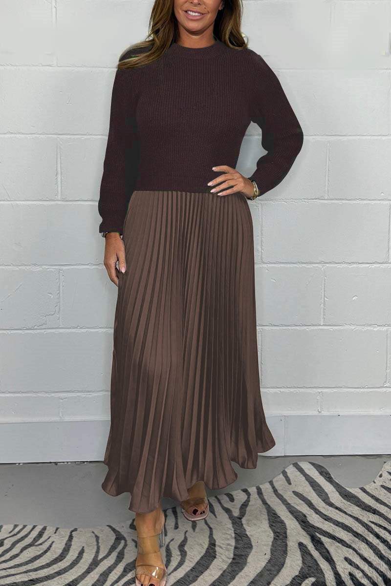 Owronline - Women’s Stylish and Elegant Round-neck Pleated Dress