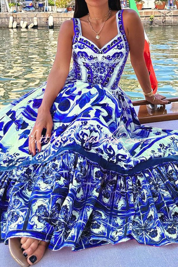 Owronline - Stunning Floral Print Suspender Patchwork Maxi Dress