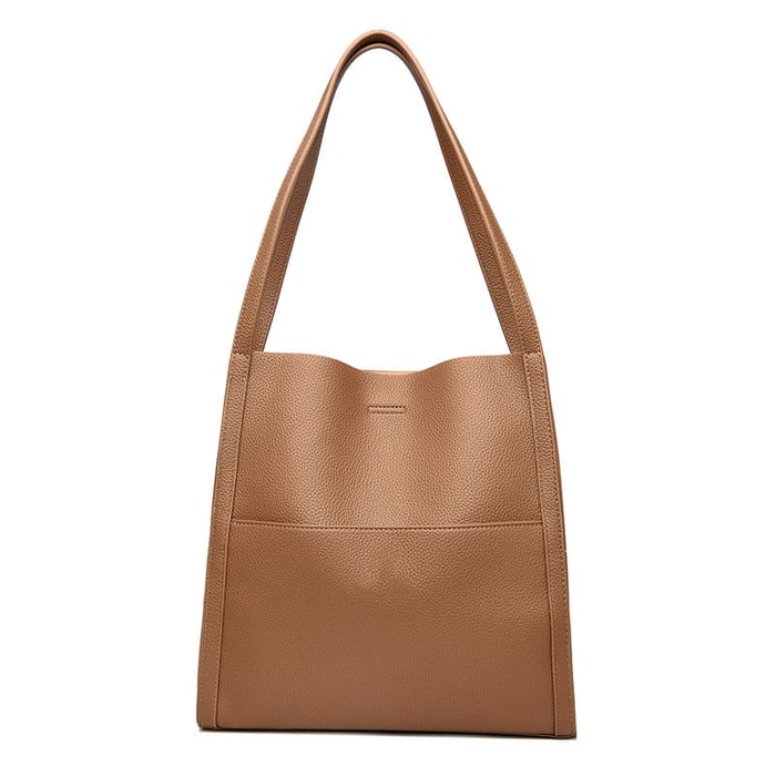 Owronline - Solid color genuine leather shoulder bag