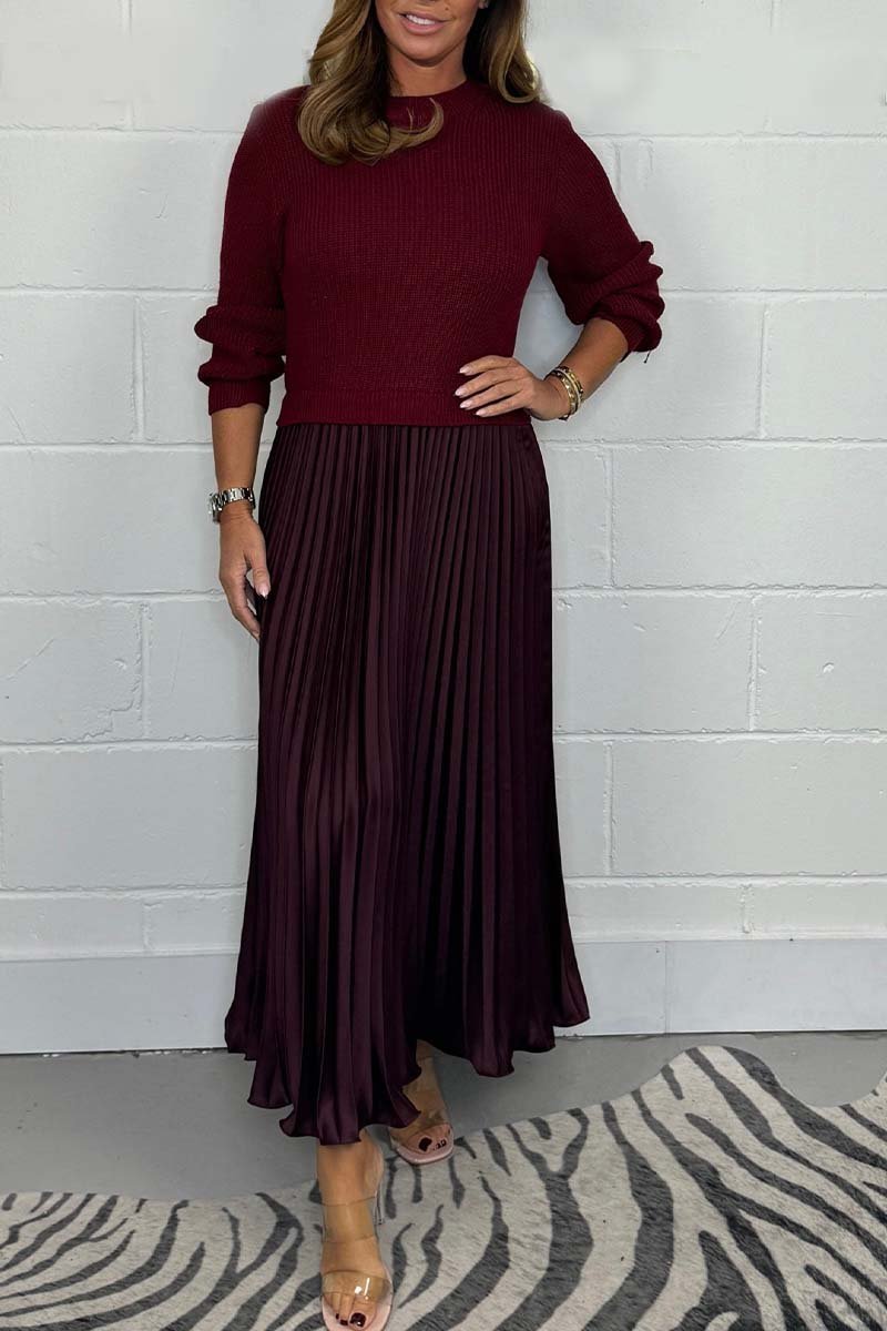 Owronline - Women’s Stylish and Elegant Round-neck Pleated Dress