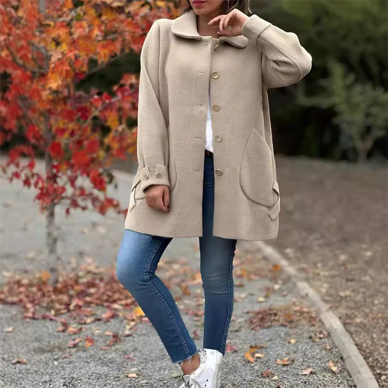 Owronline - Women's Single-Breasted Coat with Peter Pan Collar