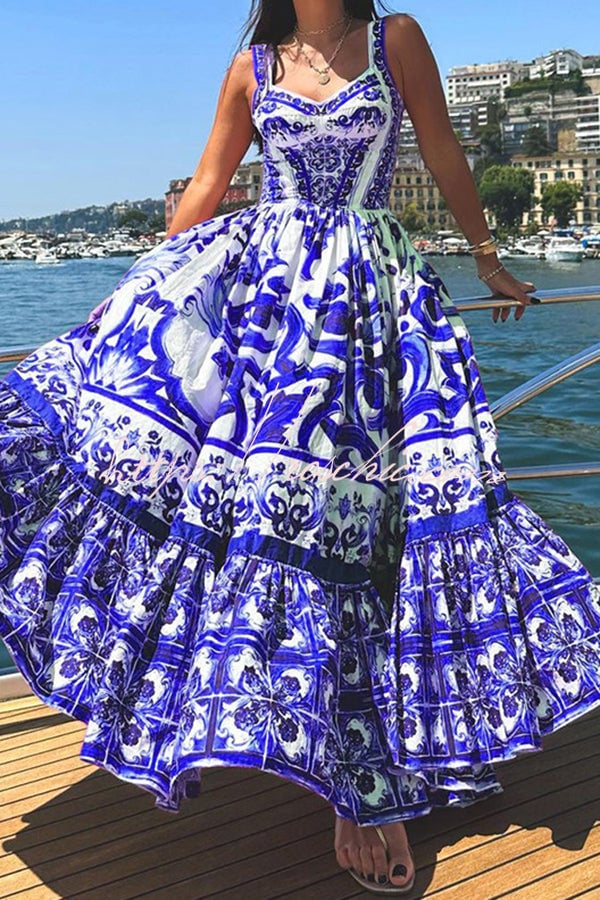 Owronline - Stunning Floral Print Suspender Patchwork Maxi Dress