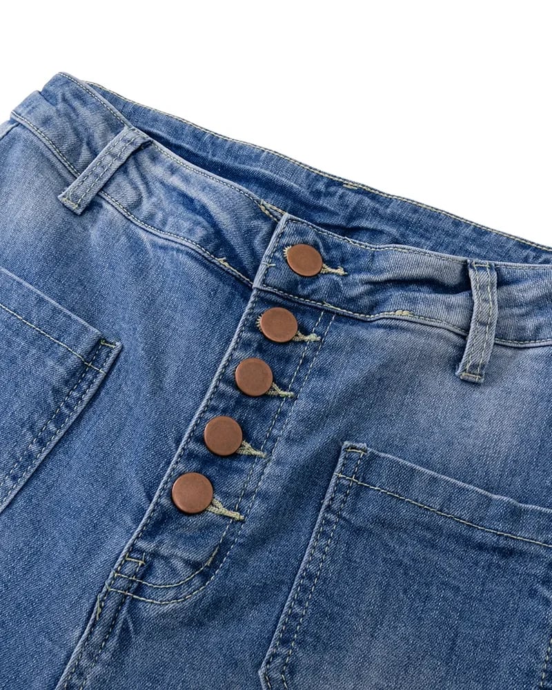 Owronline - Button Fly Booty Shaping High Waist Flare Jeans