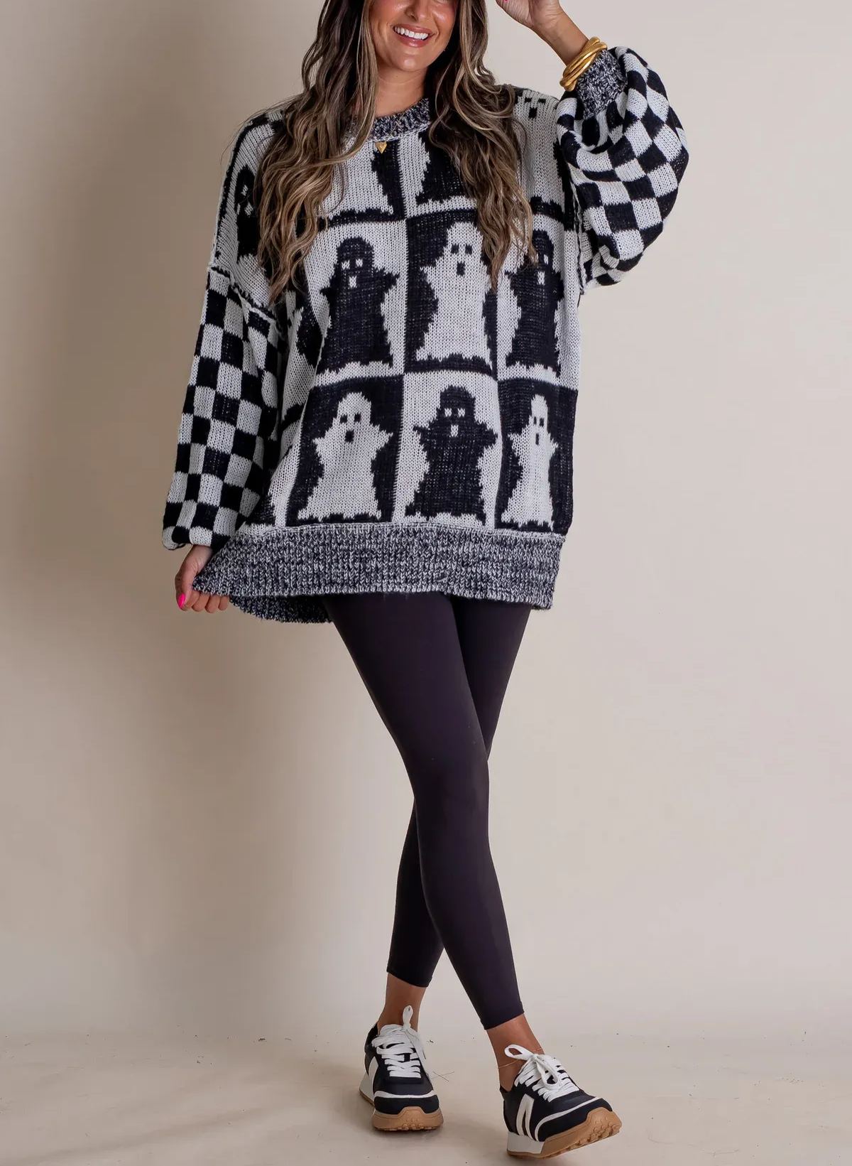 Owronline - Women's Halloween Checkered Sweater