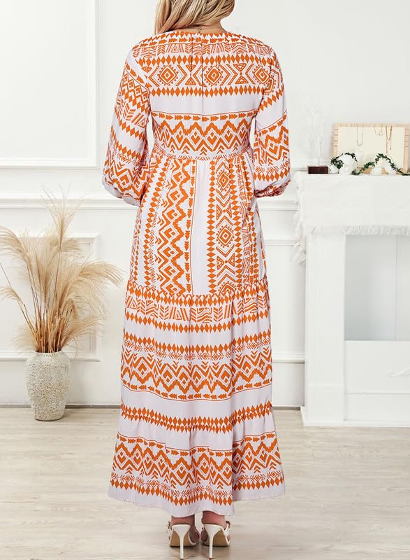 Owronline - Women's Puff Sleeve Floral Boho Maxi Dress
