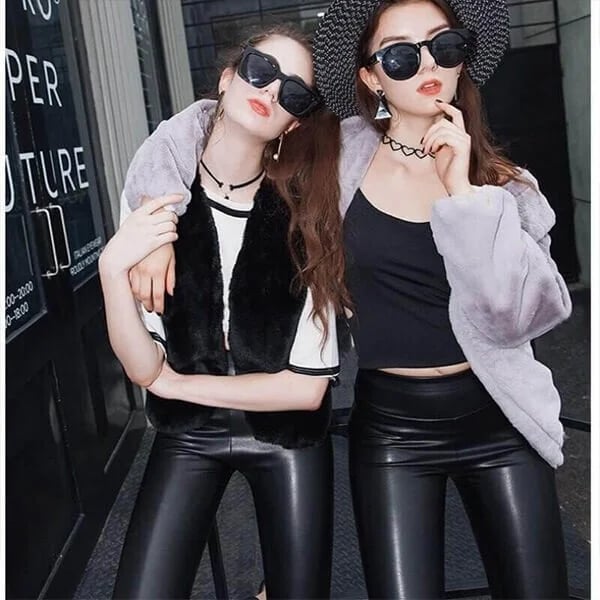 Owronline - S-shaped PU Leather Leggings