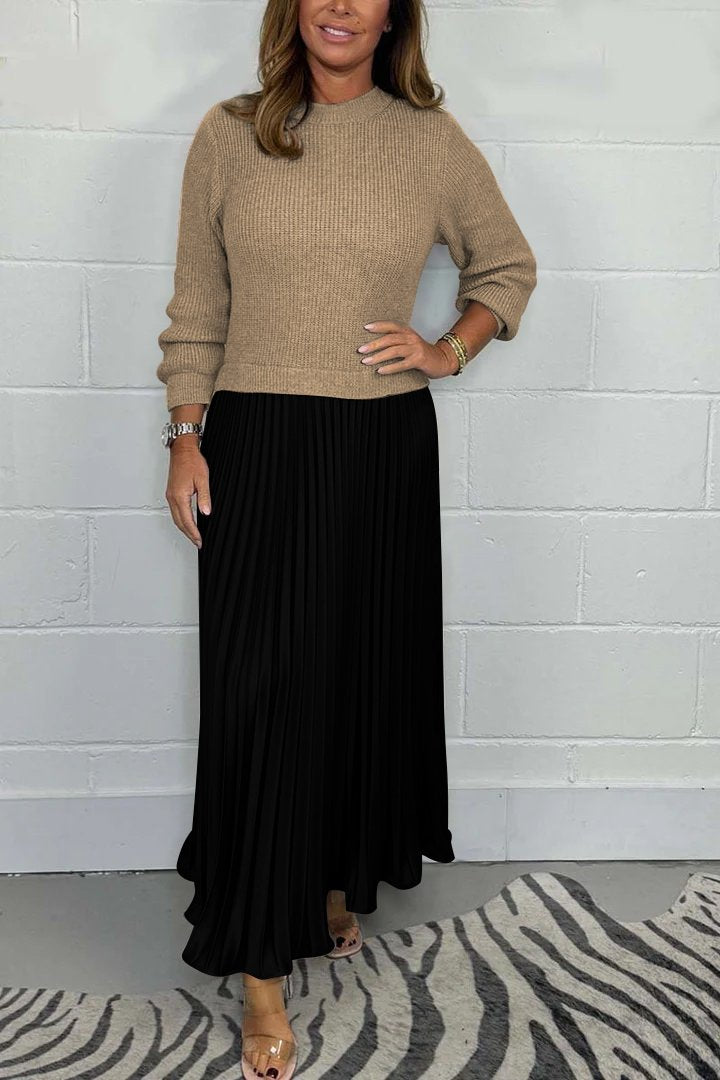 Owronline - Women’s Stylish and Elegant Round-neck Pleated Dress