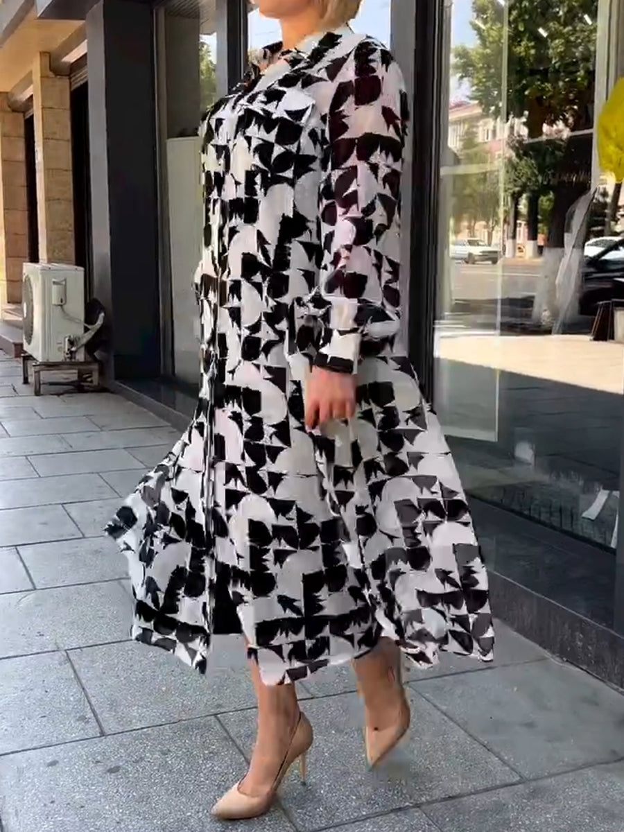 Owronline - Classic Black White Shirt Dress